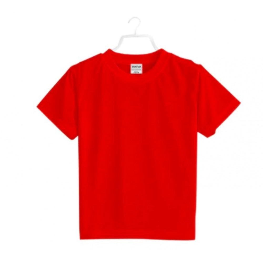 Boys Cotton Plain Half Sleeve T-Shirt - Red