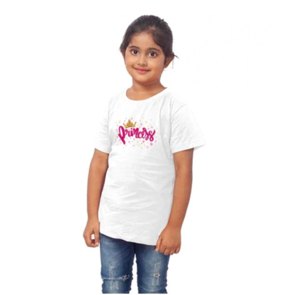 Girls Cotton Princess Half Sleeve T-Shirt - White