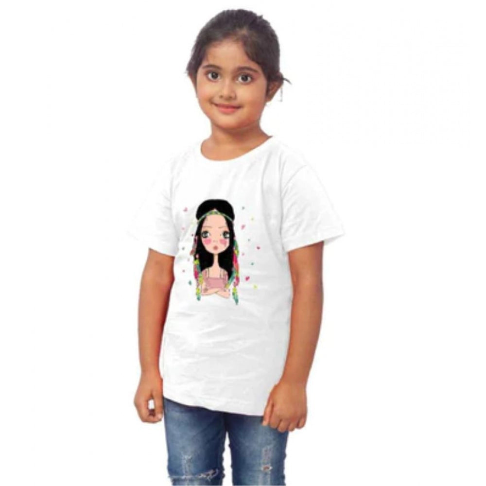 Girls Cotton Tribal Half Sleeve T-Shirt - White