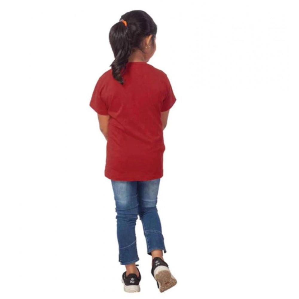 Girls Cotton Tribal Half Sleeve T-Shirt - Maroon