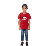 Girls Cotton Panda Glass Half Sleeve T-Shirt - Maroon