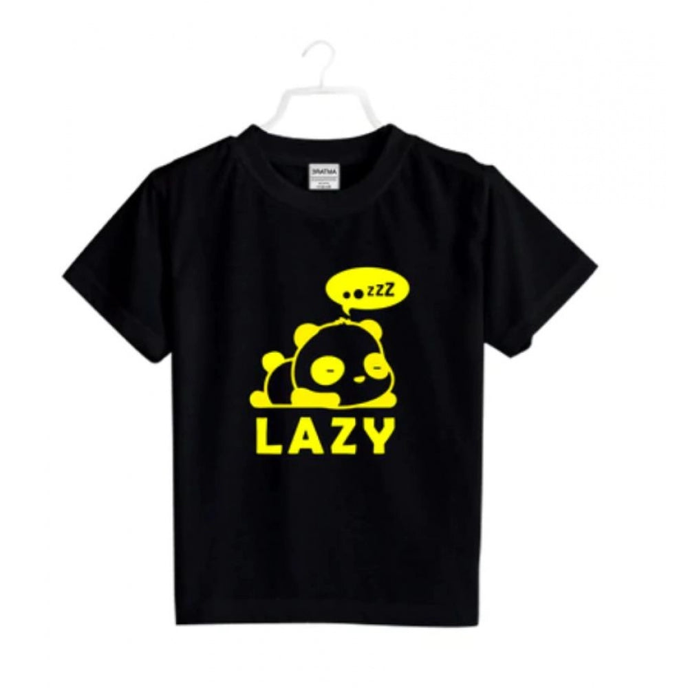 Boys Cotton Lazy Half Sleeve T-Shirt - Black