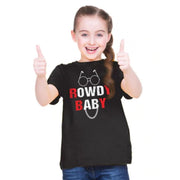 Girls Cotton Rowdy Baby Half Sleeve T-Shirt - Black