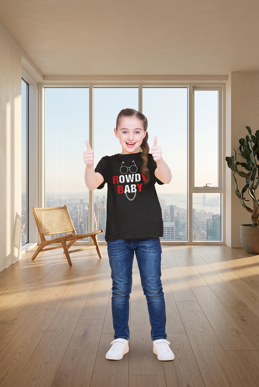 Girls Cotton Rowdy Baby Half Sleeve T-Shirt (Black) - kids clothing at POPNOVA