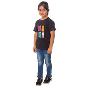 Girls Cotton Cat Half Sleeve T-Shirt - Black
