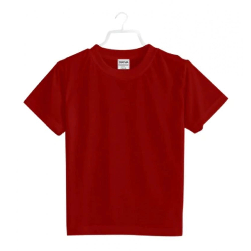 Boys Cotton Plain Half Sleeve T-Shirt - Maroon
