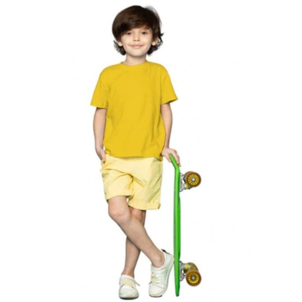 Boys Cotton Plain Half Sleeve T-Shirt - Yellow