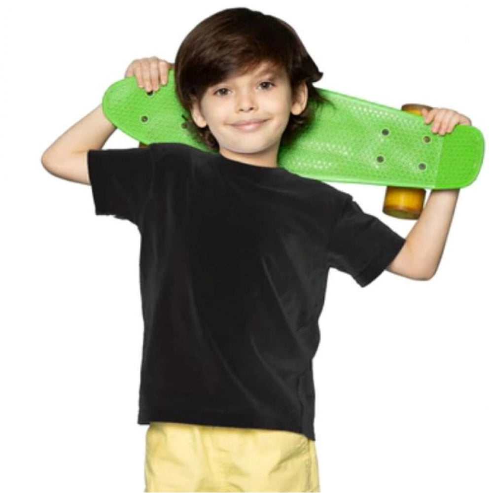 Boys Cotton Plain Half Sleeve T-Shirt - Black