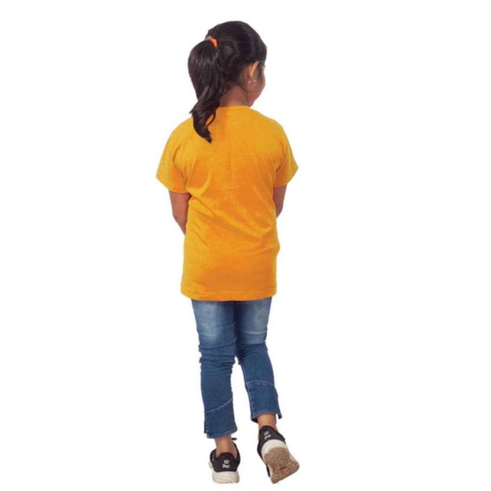 Girls Cotton Snow Board Half Sleeve T-Shirt - Mustard