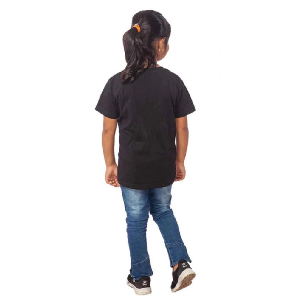 Girls Cotton Snow Board Half Sleeve T-Shirt - Black