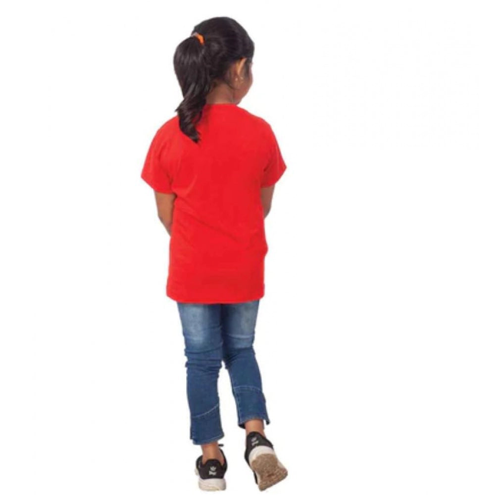Girls Cotton Cat Half Sleeve T-Shirt - Red