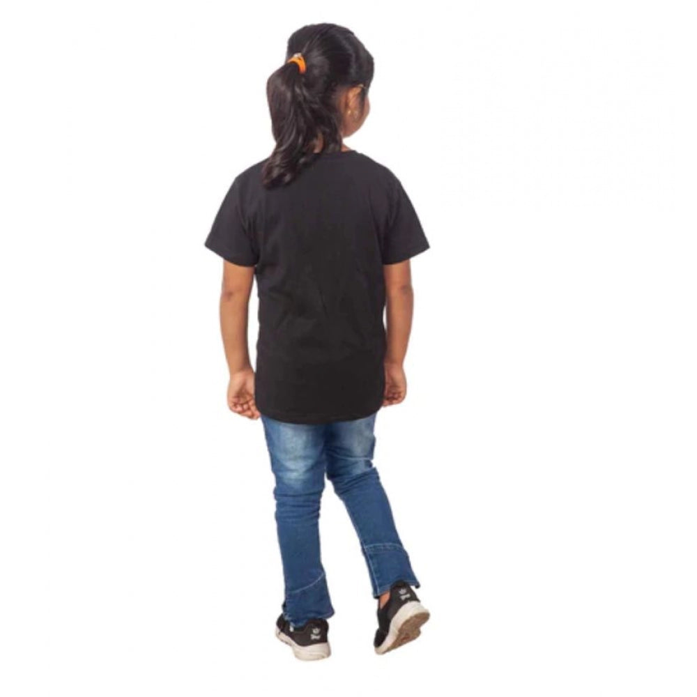 Girls Cotton Princess Half Sleeve T-Shirt - Black