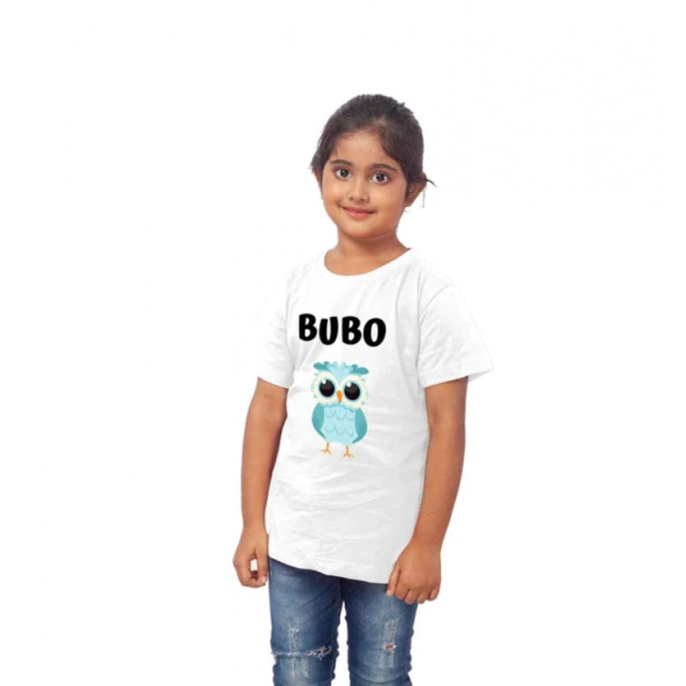 Girls Cotton Bubo Half Sleeve T-Shirt - White