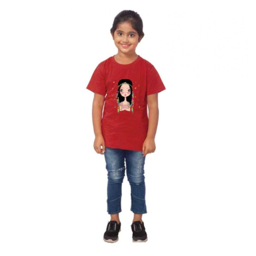 Girls Cotton Tribal Half Sleeve T-Shirt - Maroon