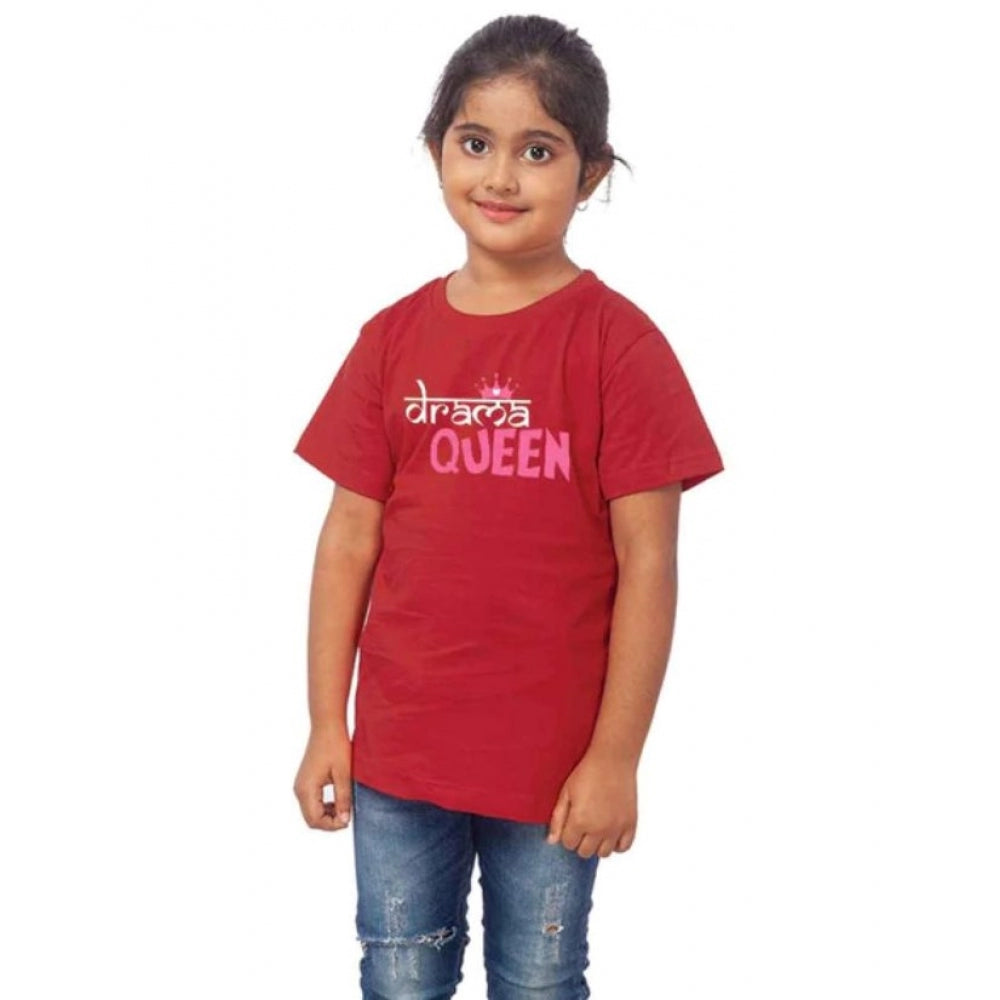 Girls Cotton Drama Queen Half Sleeve T-Shirt - Maroon