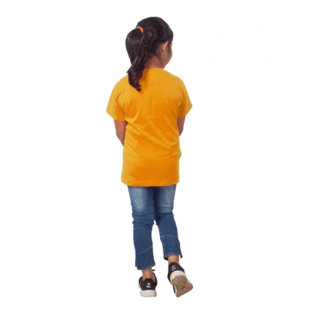 Girls Cotton Panda Glass Half Sleeve T-Shirt - Mustard