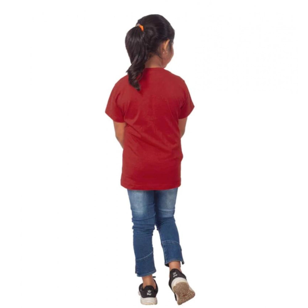 Girls Cotton Panda Glass Half Sleeve T-Shirt - Maroon