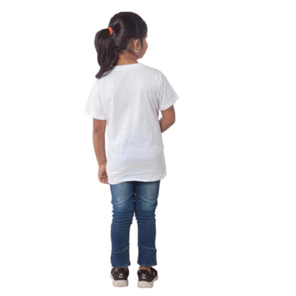 Girls Cotton Cat Half Sleeve T-Shirt - White