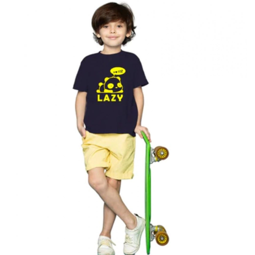 Boys Cotton Lazy Half Sleeve T-Shirt - Black