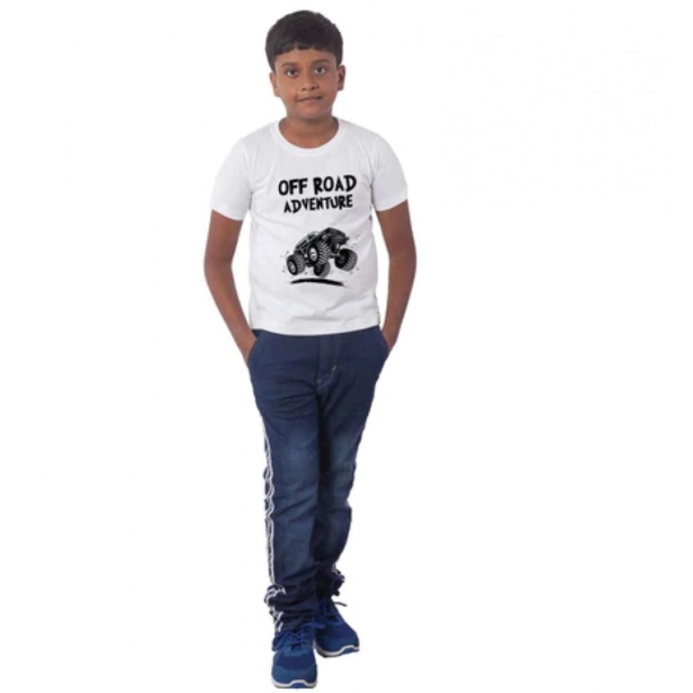 Boys Cotton Off Road Adventure Half Sleeve T-Shirt - White