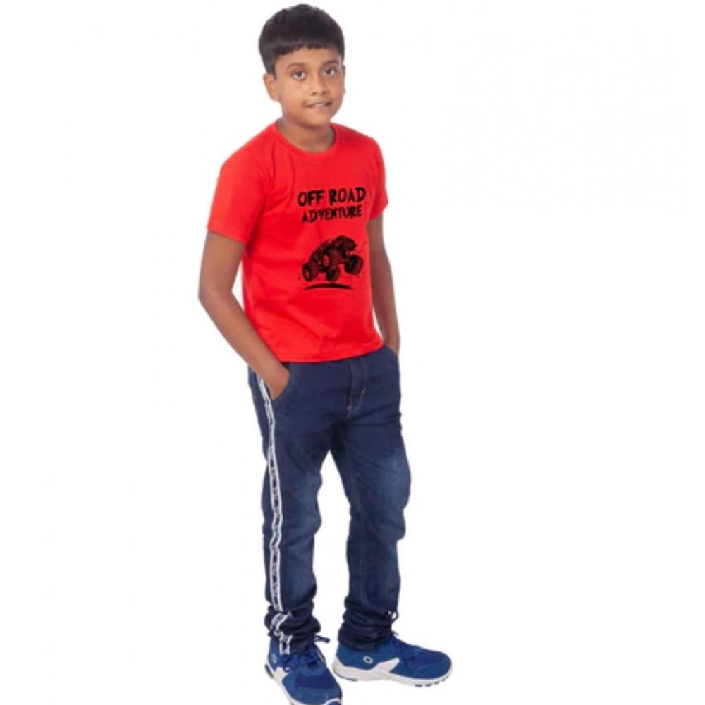 Boys Cotton Off Road Adventure Half Sleeve T-Shirt - Red