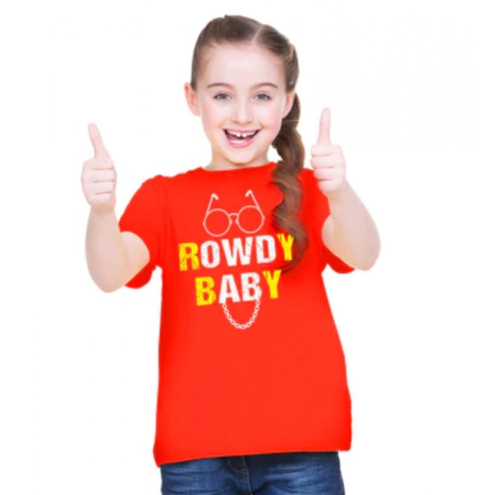 Girls Cotton Rowdy Baby Half Sleeve T-Shirt - Red