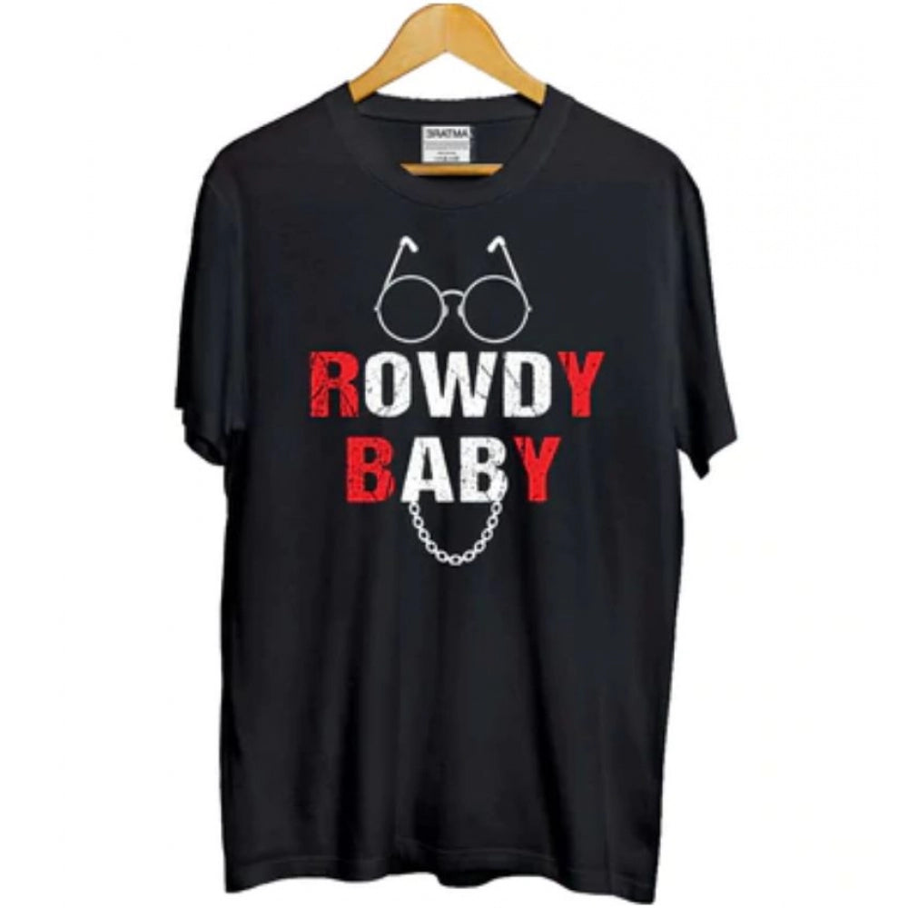 Girls Cotton Rowdy Baby Half Sleeve T-Shirt - Black