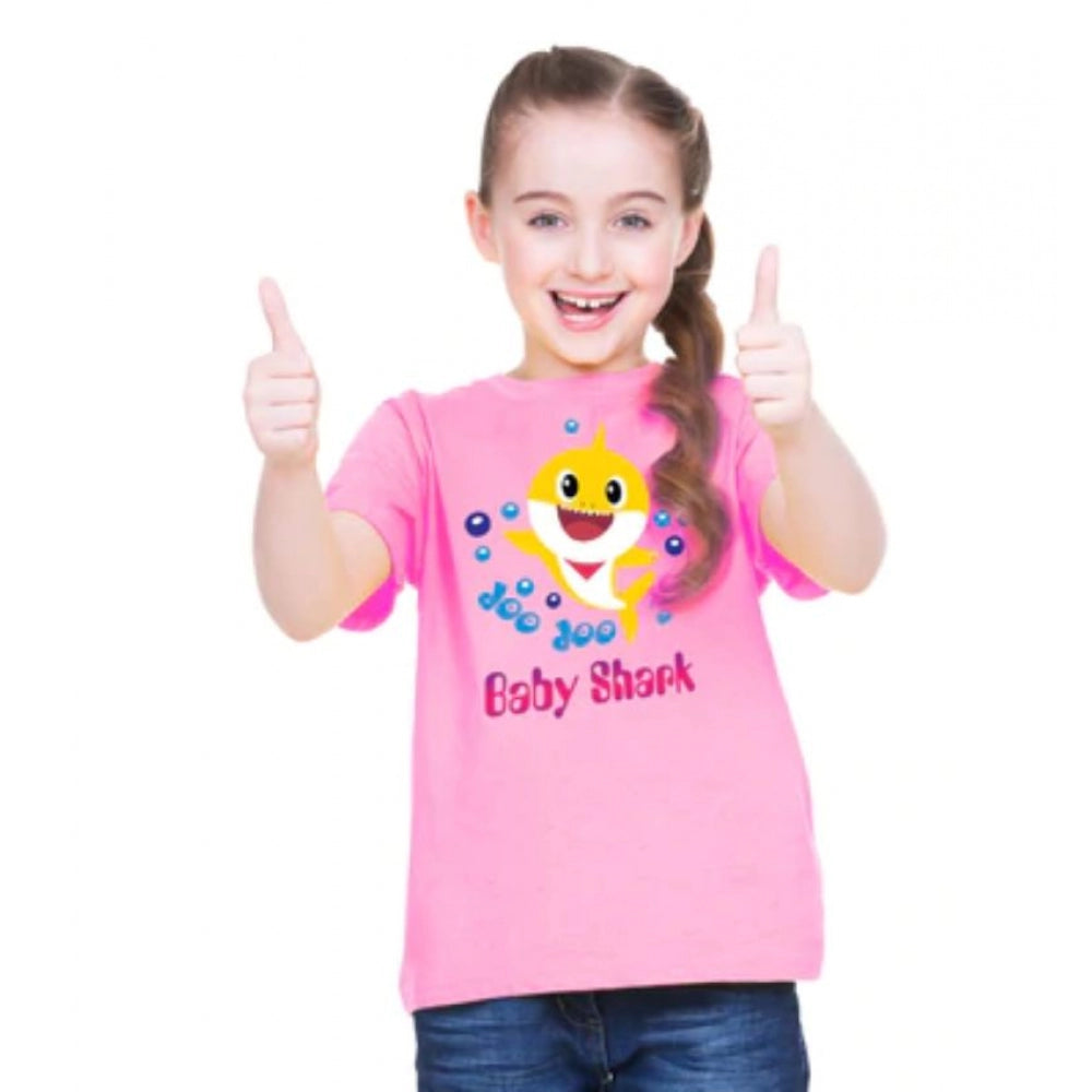 Girls Cotton Baby Shark Half Sleeve T-Shirt - Pink