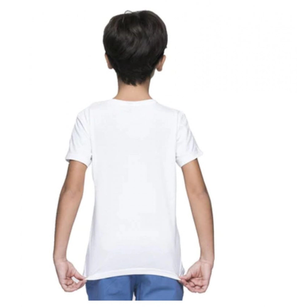 Boys Cotton Baby Shark Half Sleeve T-Shirt - White