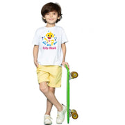Boys Cotton Baby Shark Half Sleeve T-Shirt - White