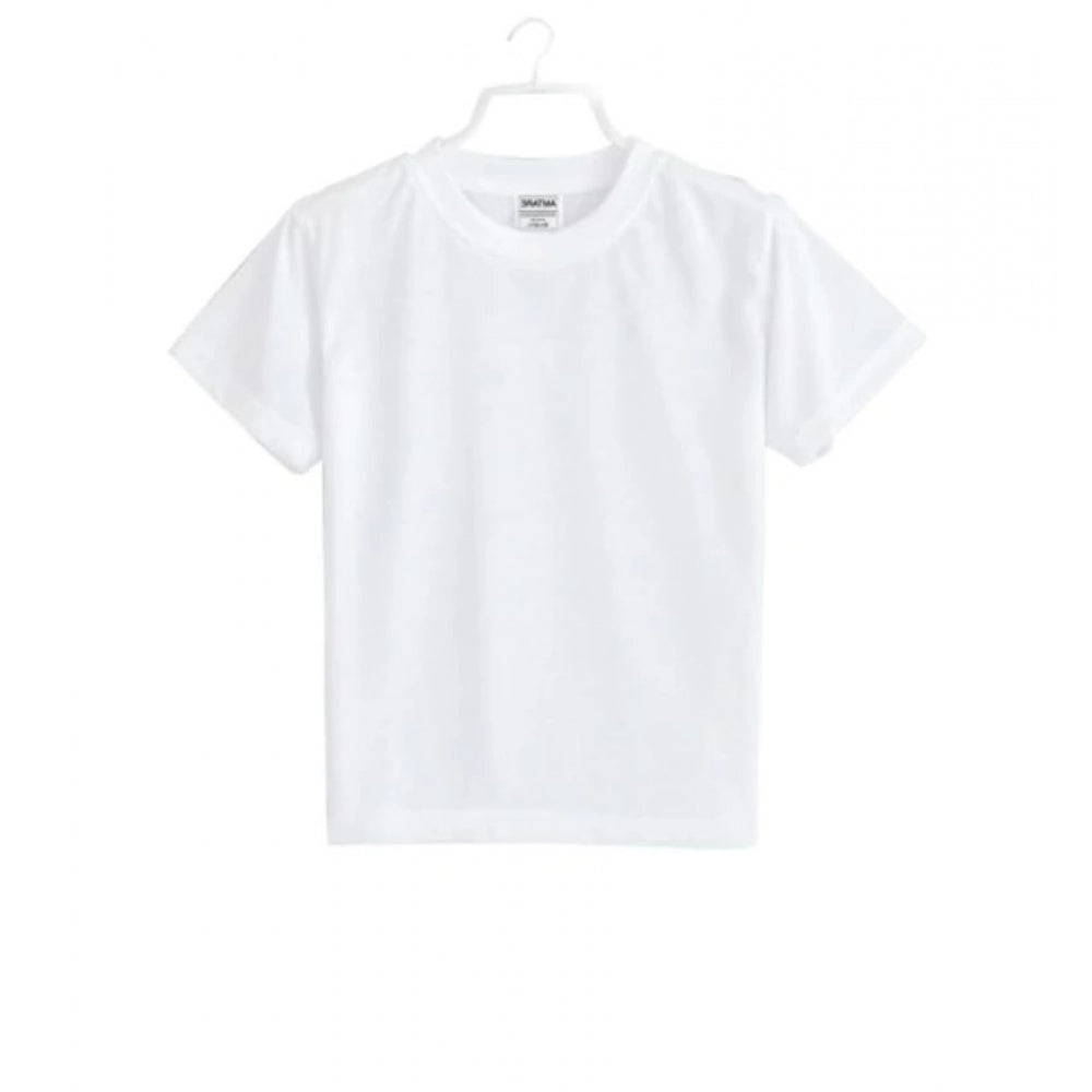 Boys Cotton Plain Half Sleeve T-Shirt - White