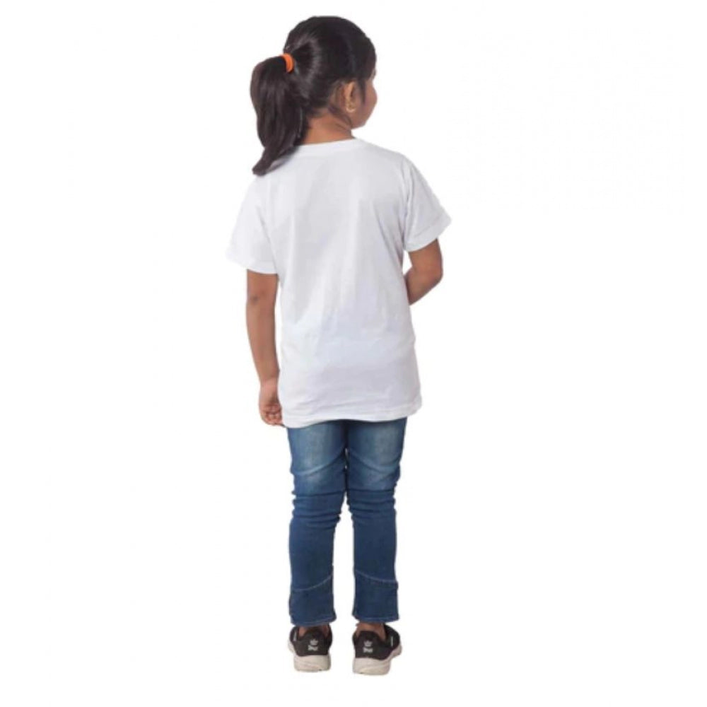 Girls Cotton Princess Half Sleeve T-Shirt - White