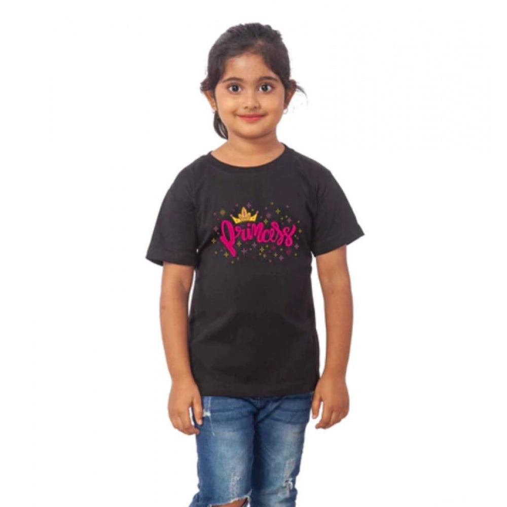 Girls Cotton Princess Half Sleeve T-Shirt - Black
