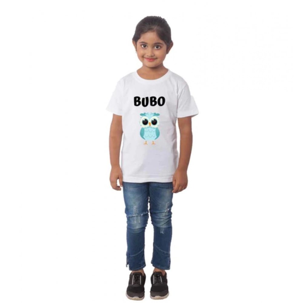 Girls Cotton Bubo Half Sleeve T-Shirt - White