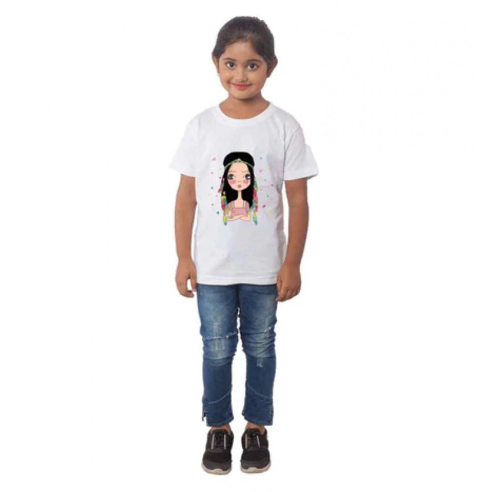 Girls Cotton Tribal Half Sleeve T-Shirt - White