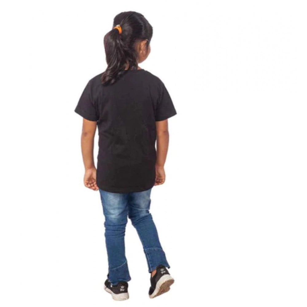 Girls Cotton Tribal Half Sleeve T-Shirt - Black