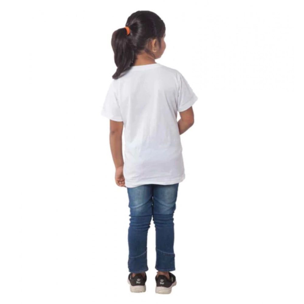 Girls Cotton Unicorn Face Half Sleeve T-Shirt - White