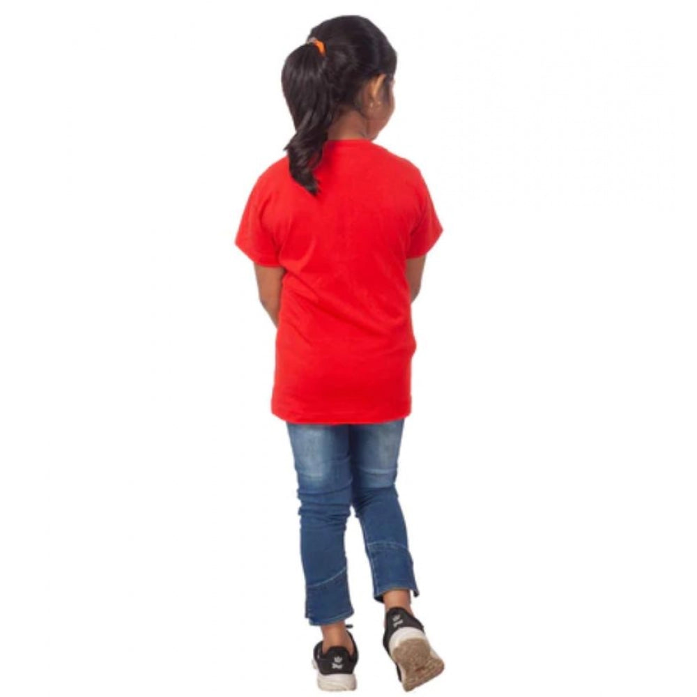 Girls Cotton Unicorn Face Half Sleeve T-Shirt - Red