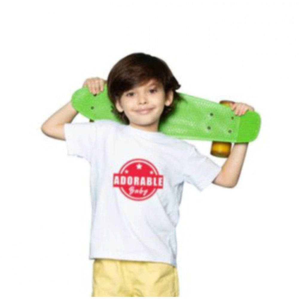 Boys Cotton Adorable Baby Half Sleeve T-Shirt - White