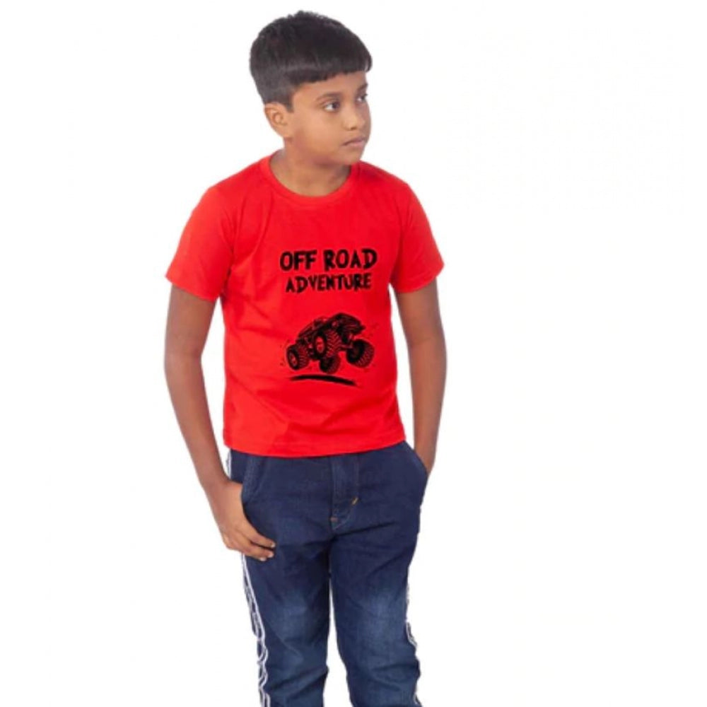 Boys Cotton Off Road Adventure Half Sleeve T-Shirt - Red