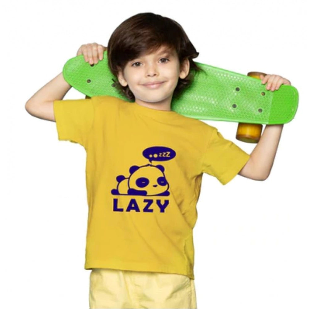 Boys Cotton Lazy Half Sleeve T-Shirt - Mustard