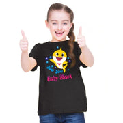 Girls Cotton Baby Shark Half Sleeve T-Shirt - Black