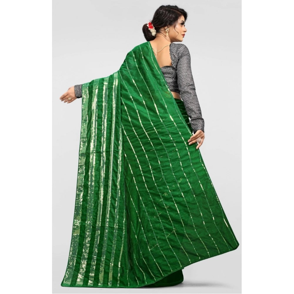 Women's Vichitra Saree With Blouse (Green, 5-6 Mtrs)