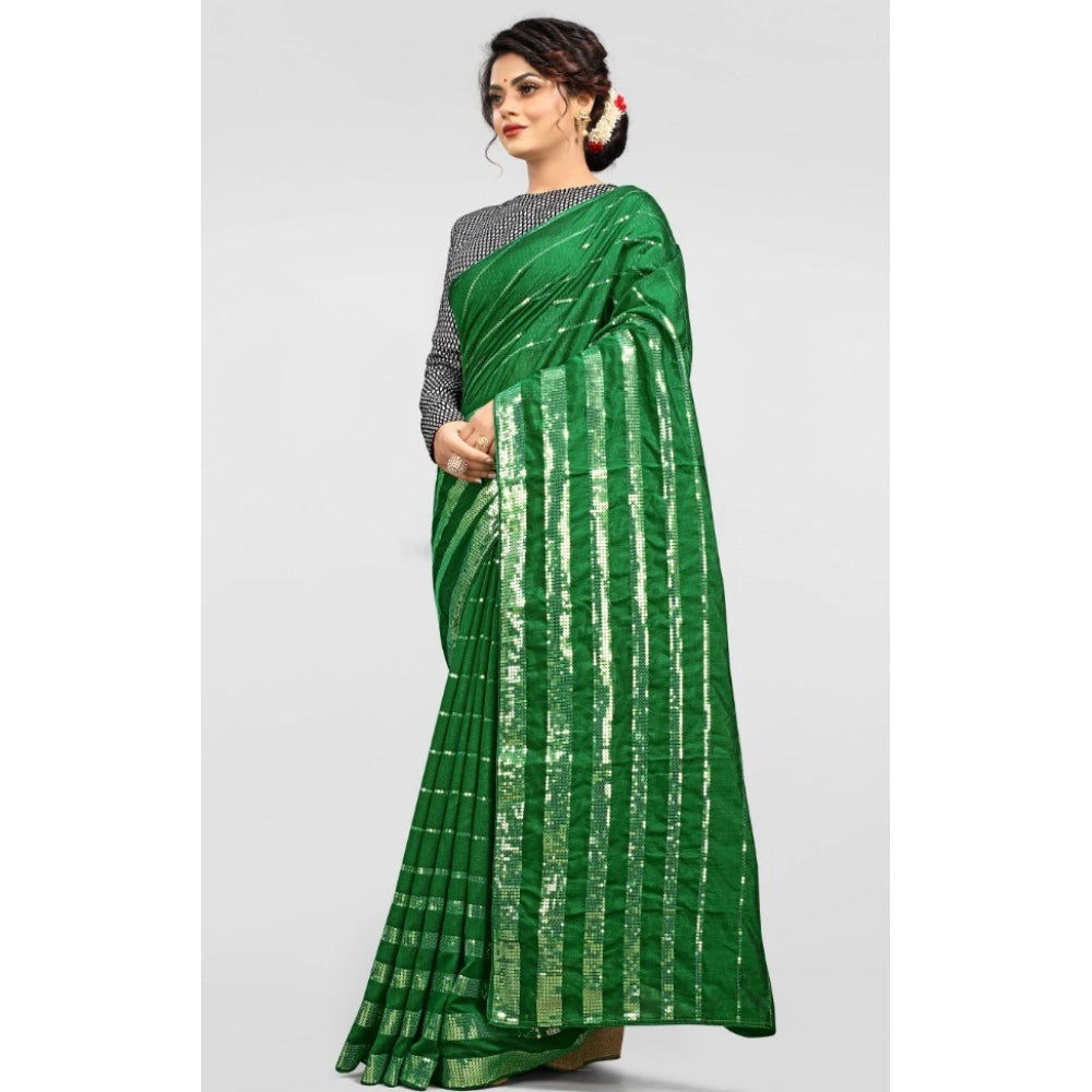 Women's Vichitra Saree With Blouse (Green, 5-6 Mtrs)