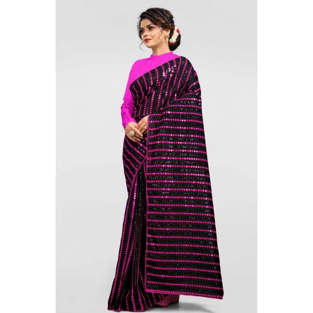 Women's Vichitra Saree With Blouse (Pink, 5-6 Mtrs)