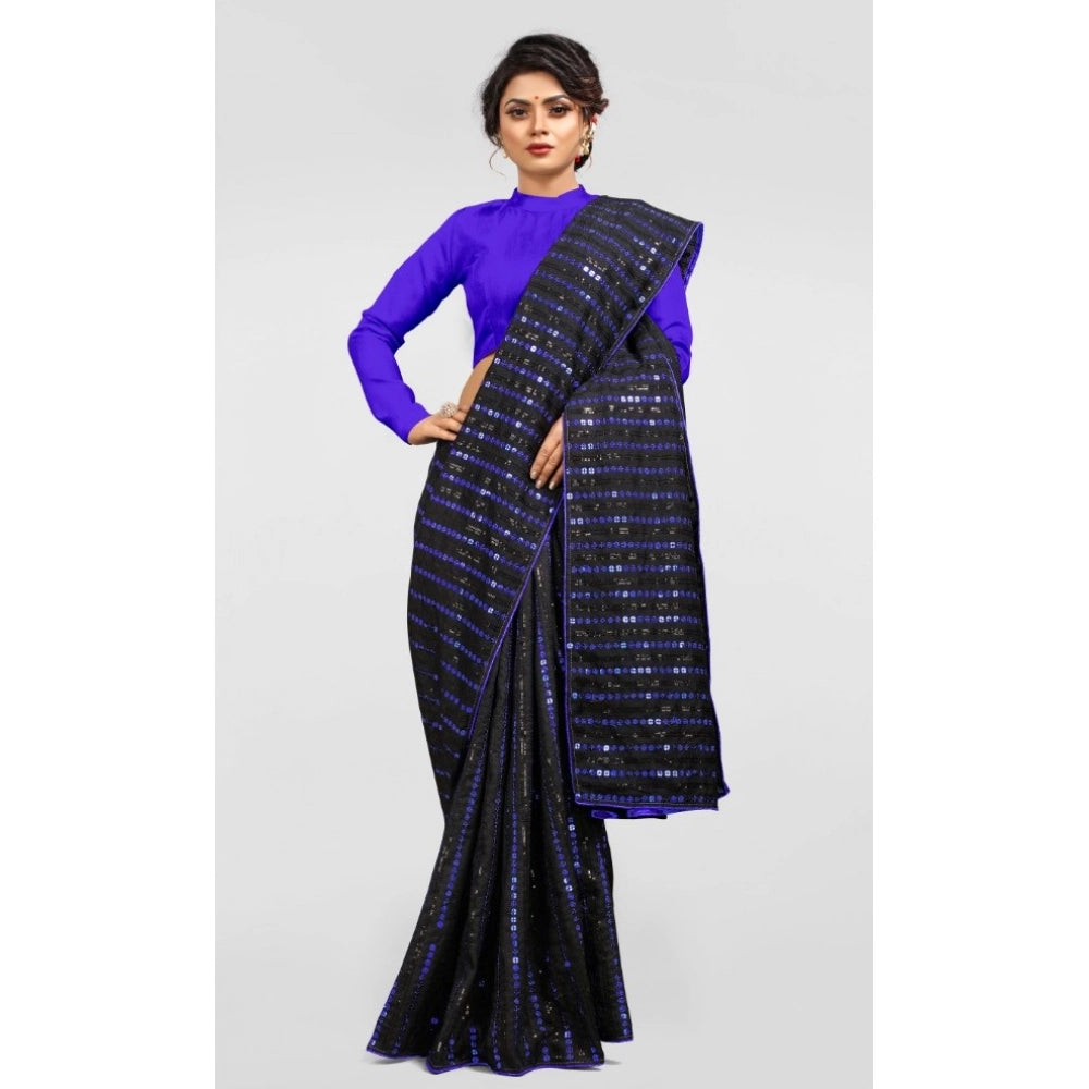 Women's Vichitra Saree With Blouse (Blue, 5-6 Mtrs)