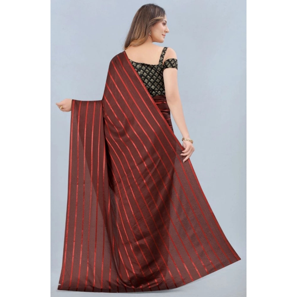 Women's Satin Silk Saree With Blouse (Orange, 5-6 Mtrs)