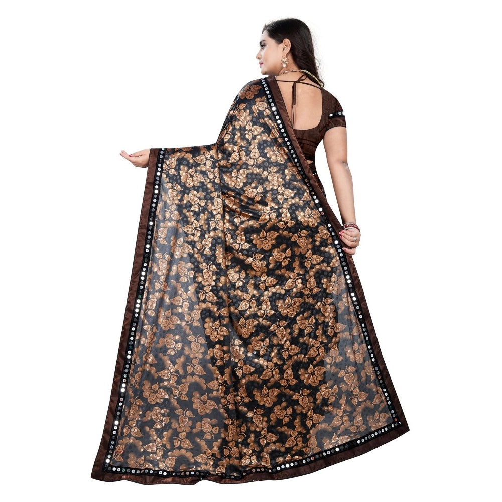 Women's Lycra Blend Saree With Blouse (Coffee, 5-6 Mtrs)