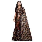 Women's Lycra Blend Saree With Blouse (Coffee, 5-6 Mtrs)
