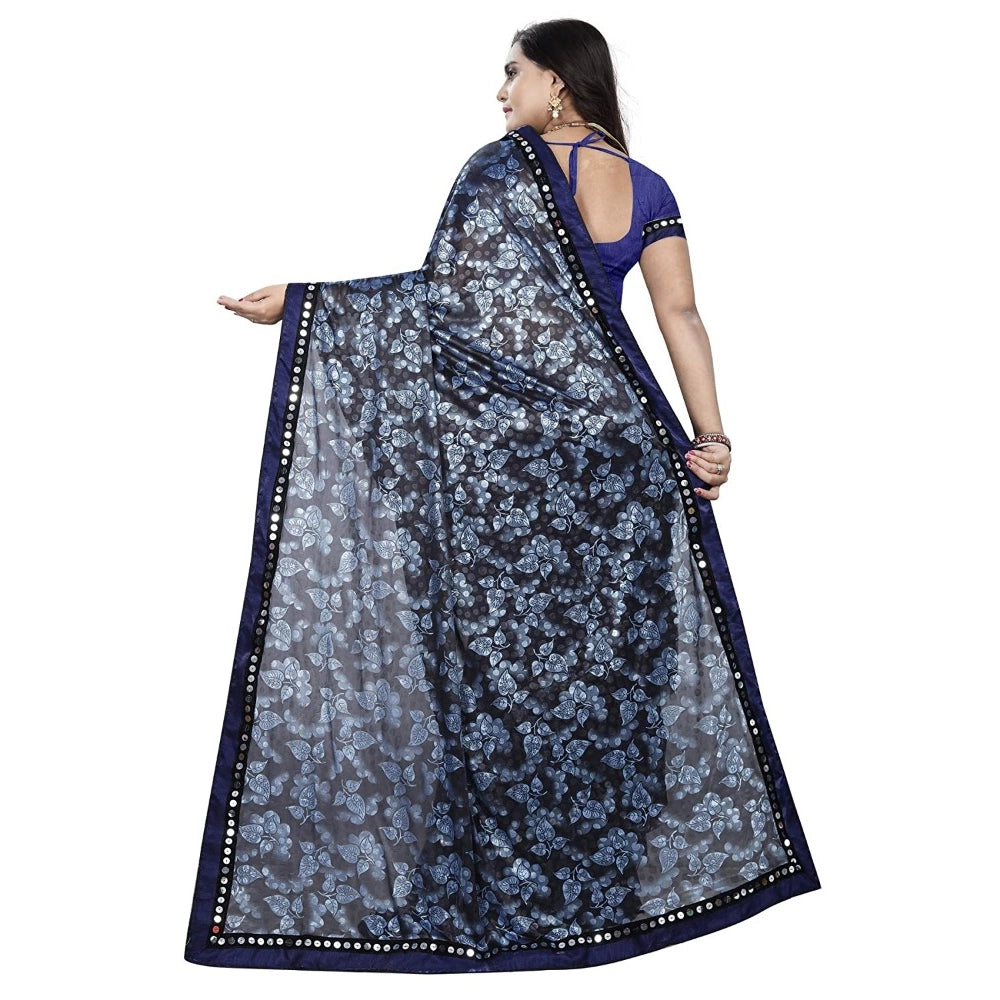 Women's Lycra Blend Saree With Blouse (Blue, 5-6 Mtrs)